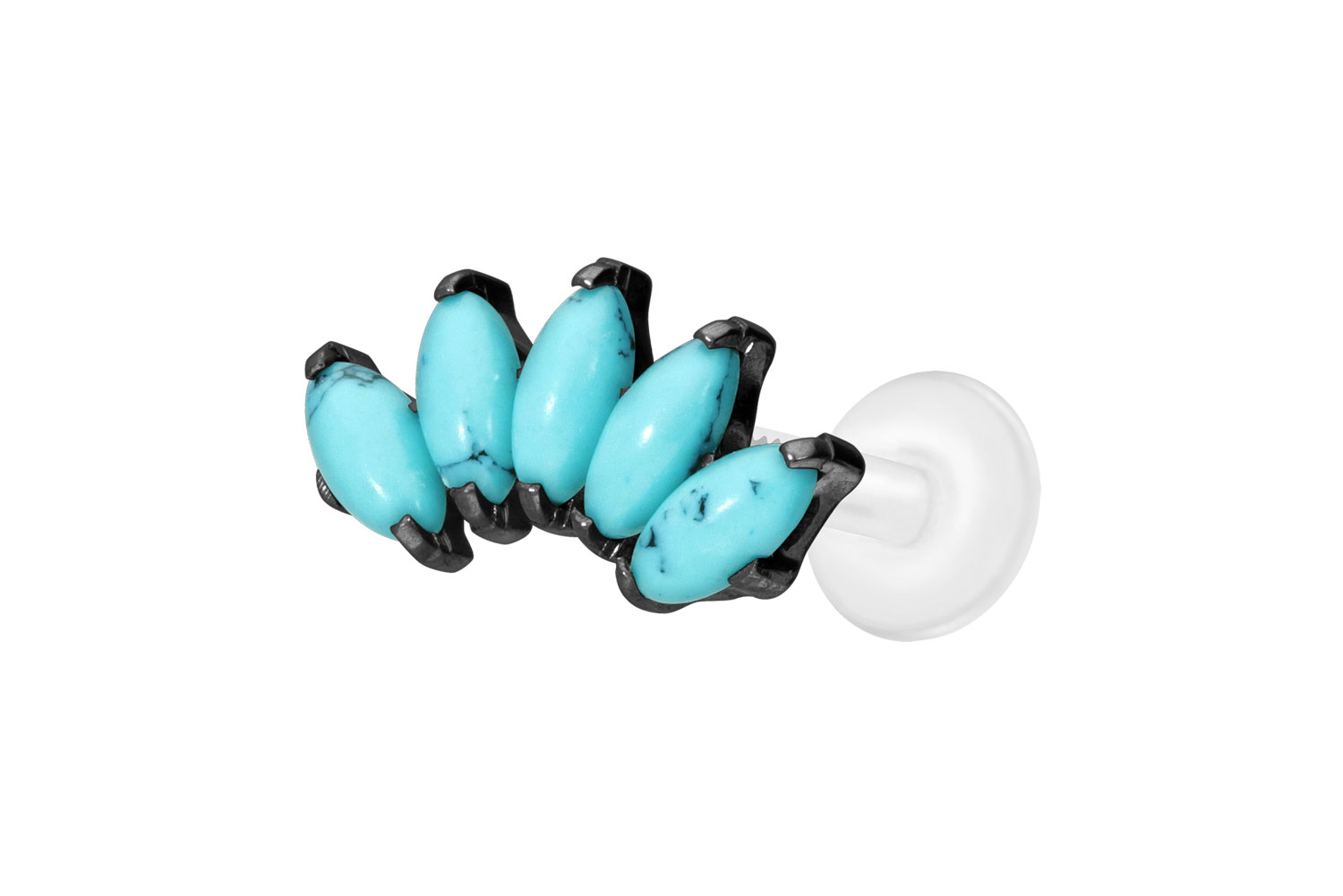 PTFE Labret Piercing mit Innengewinde + Titan-Aufsatz BOGEN + SYNTHETISCHE TÜRKISE